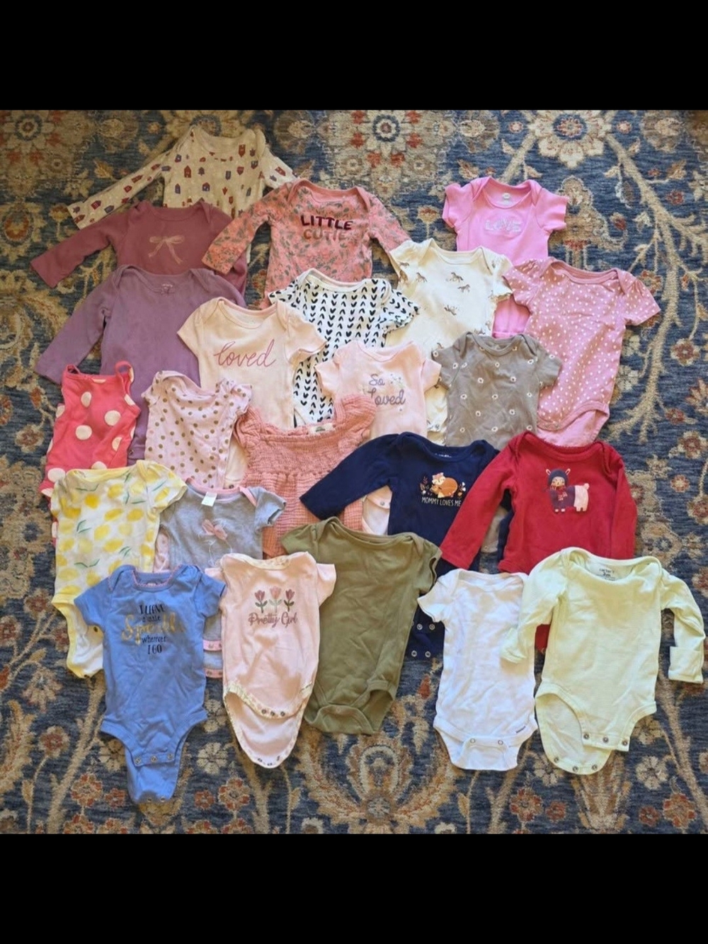 Mixed Baby Girl Onesie Lot - Pastel Pink, Purple, White, Olive, Navy